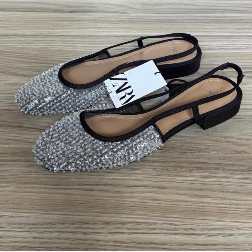 Zara Women's Silver Sequin Flats